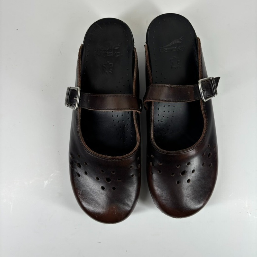 Dansko Merrie Women's US 11.5–12/42 Brown Leather Mary Jane Comfort Buckle Clogs - Picture 7 of 16